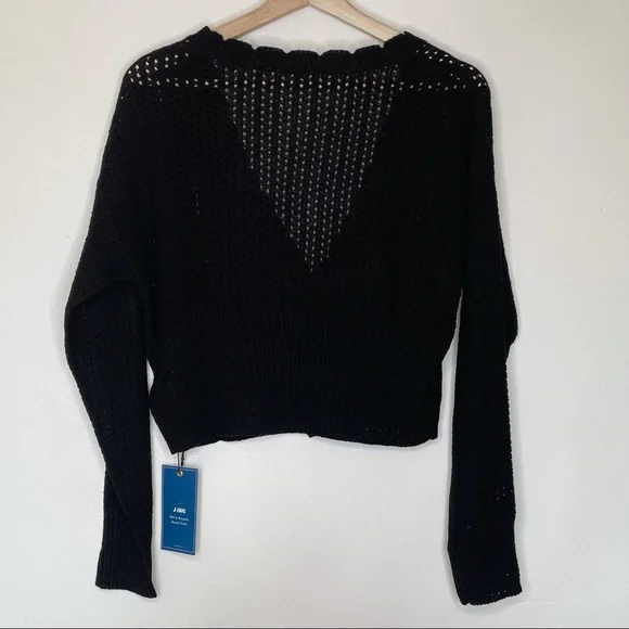 J.ING Black Crop Cardigan Open Knit Long Sleeve V-neck Button Small Medium NWT - Picture 8 of 9